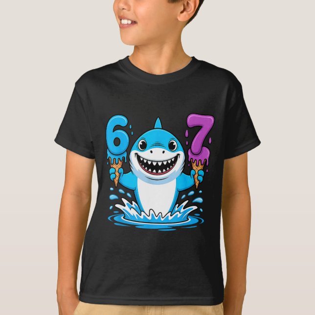 Camiseta 67 Shark Six Seven Ice Cream Drip Funny Gen Alpha  (Frente)