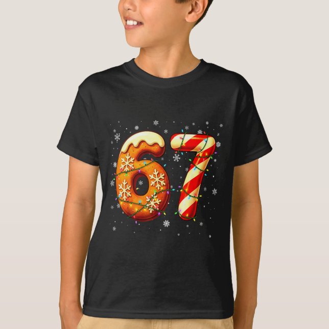 Camiseta 67 Six Seven 6-7 Gingerbread Candy Cane Christmas  (Frente)