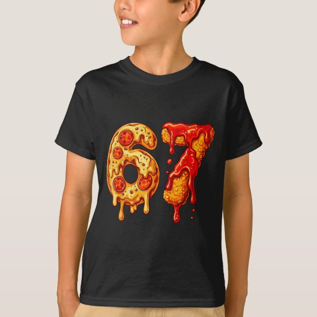 Camiseta 67 Six Seven 6-7 Pizza & Frango Nugget - Crianças (Frente)