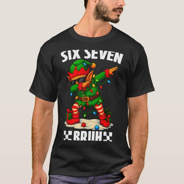 Camiseta 67 Six Seven Bruh Funny Christmas Dabbing Elf 6 7  (Frente)