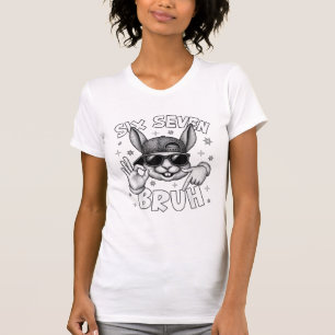 Camiseta 67 Six Seven Bruh Rosto de Coelho Fofo com Óculos 