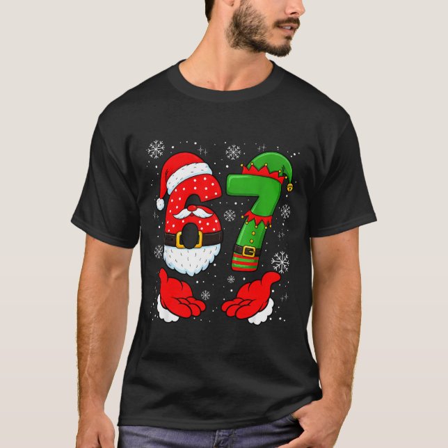 Camiseta 67 Six Seven Funny Santa Hand 6 7 Meme Christmas M (Frente)