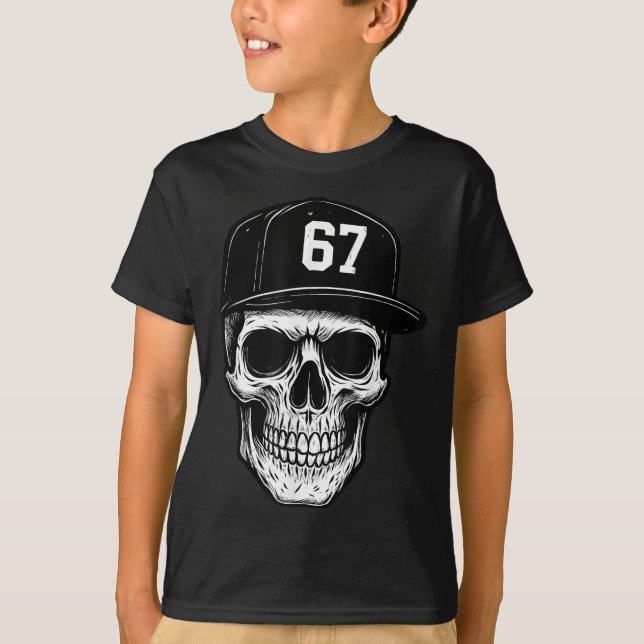 Camiseta 67 Skull Halloween Brainrot Meme Six Seven Kids Sk (Frente)