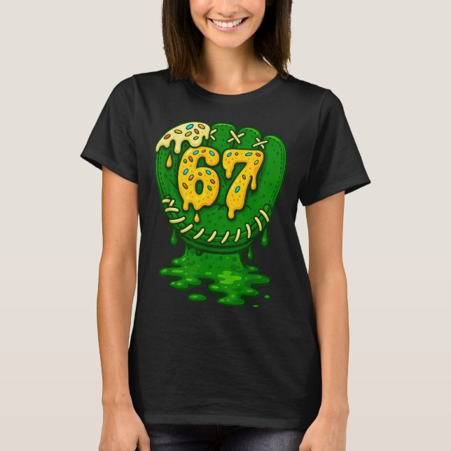 Camiseta 67 Sorvete Drip Engraçado Seis Sete Baseball  (Frente)