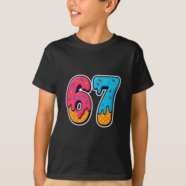 Camiseta 67 Sorvete Drip Engraçado Seis Sete Meme Gen Alpha (Frente)