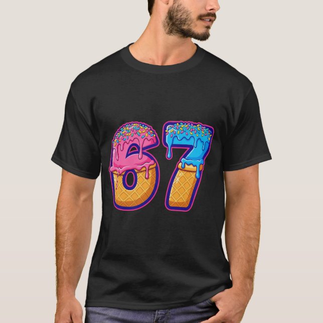 Camiseta 67 Sorvete Meme Engraçado Seis Sete Gen Alpha (Frente)