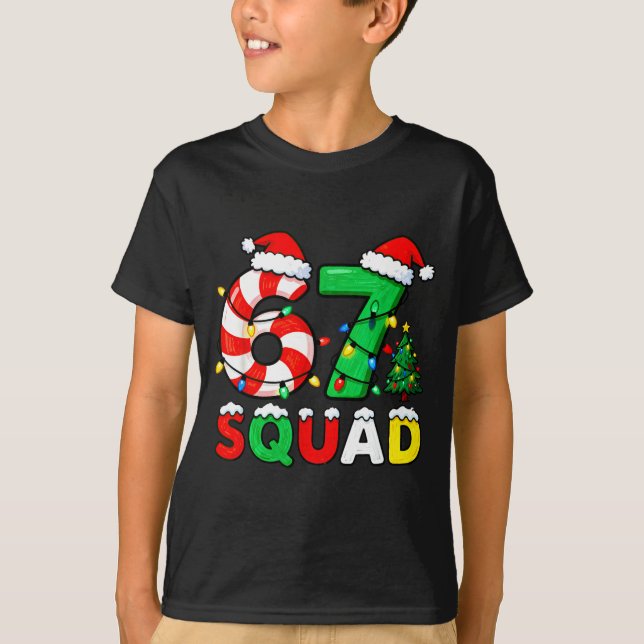 Camiseta 67 Squad Christmas Candy Cane Six Seven Meme Xmas  (Frente)