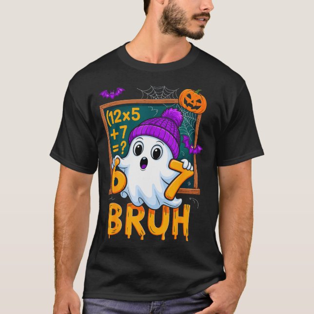 Camiseta 67 Teacher Halloween Ghost Six Seven Meme Math Hum (Frente)