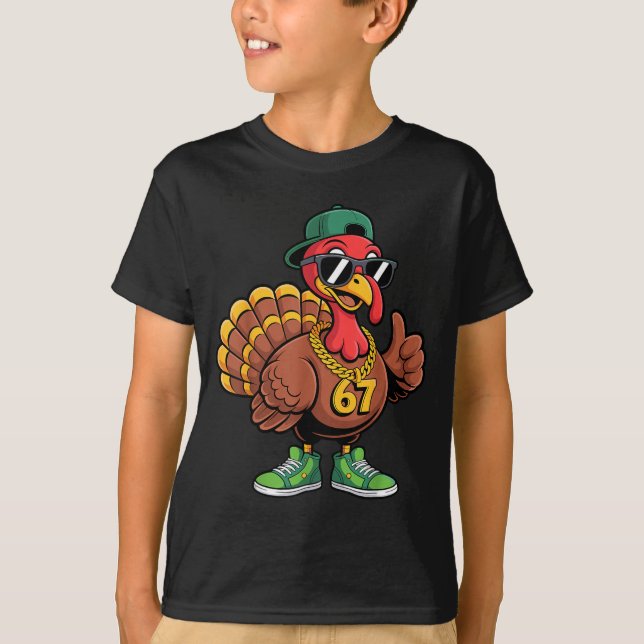 Camiseta 67 Thanksgiving Funny Turkey Wearing Cap Sungles S (Frente)