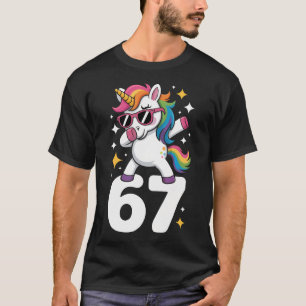 Camiseta 67 Unicórnio Dabbing Six Seven Meme Engraçado