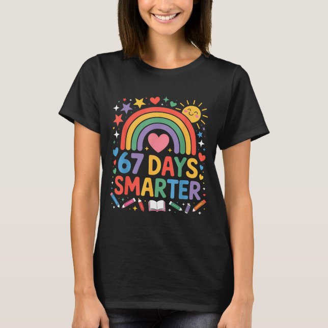 Camiseta 67th Day Of School Meme 67 Days Smarter Rainbow Ki (Frente)