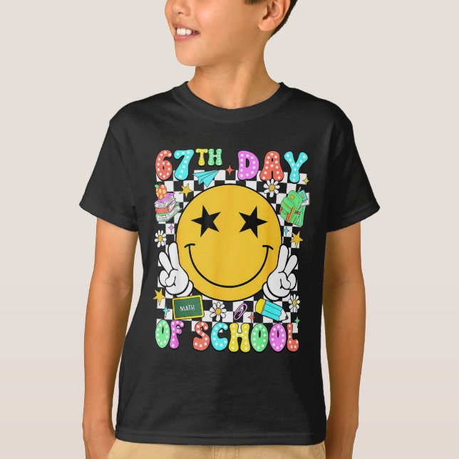 Camiseta 67th Day Of School Teacher Kids 67 Smile Face 100t (Frente)