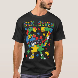 Camiseta 6 7 Consciência do Autismo 67 Dabbing Seis Sete Au