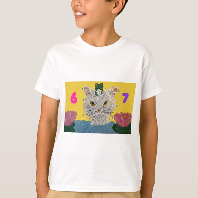 Camiseta 6 7 Mad Cat with frog on its head (Frente)