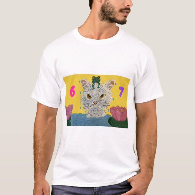 Camiseta 6 7 Mad Cat with frog on its head (Frente)