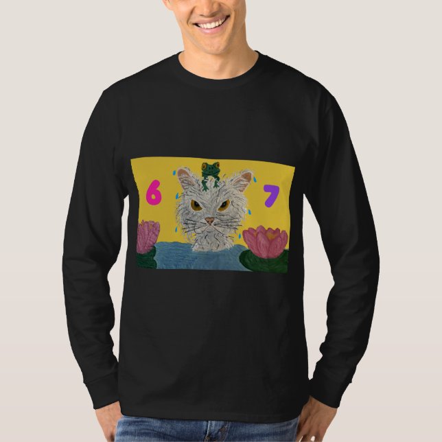 Camiseta 6 7 Mad Cat with frog on its head (Frente)