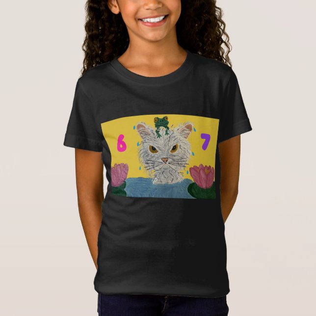 Camiseta 6 7 Mad Cat with frog on its head (Frente)