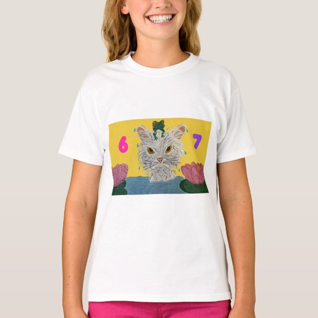 Camiseta 6 7 Mad Cat with frog on its head (Frente)