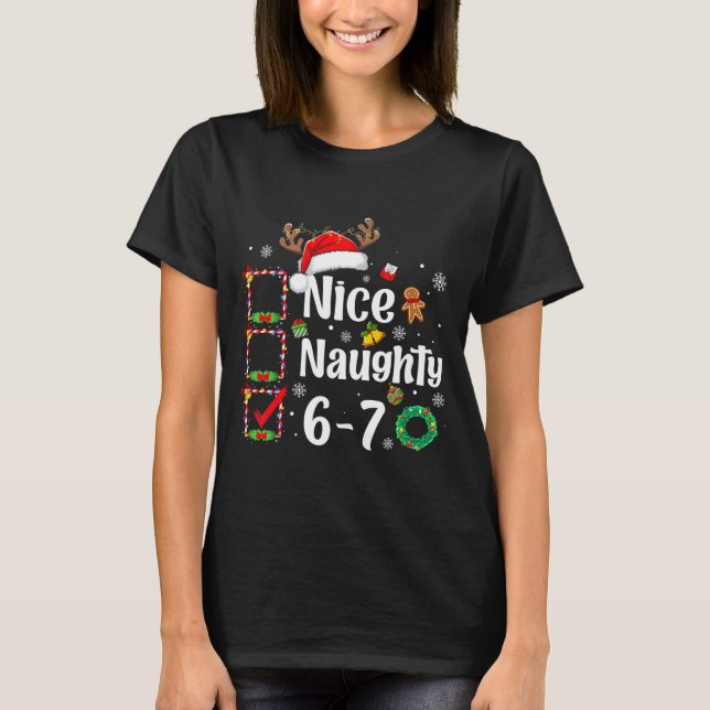 Camiseta 6-7 Meme Nice Naughty 67 Christmas Funny Xmas Men  (Frente)