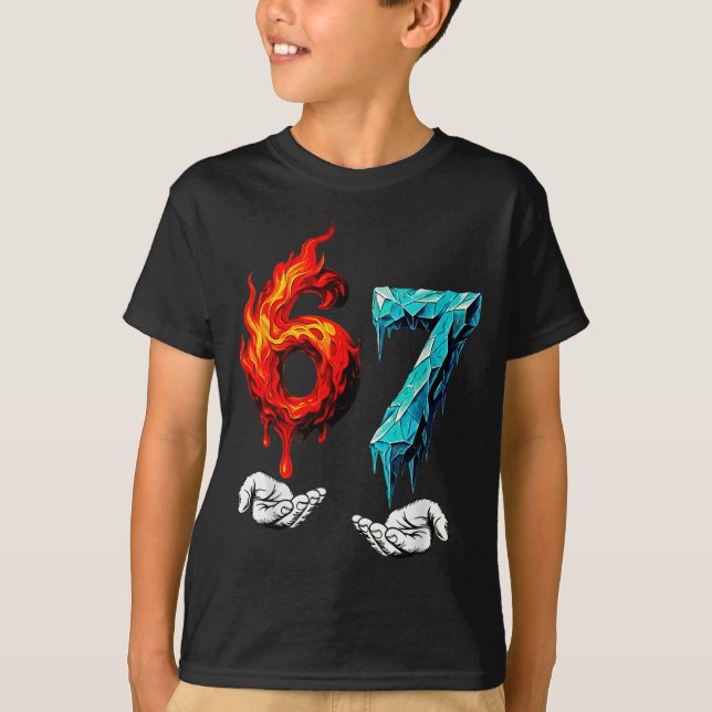 Camiseta 6 7 Meme Six Seven Ice 67 Flames Funny Kids Youth  (Frente)