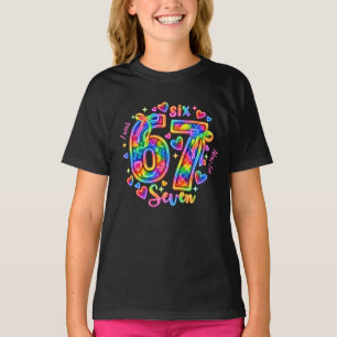 Camiseta 6 7 Seis Sete Menina Brilho Arco-Íris Neon 7º Aniv