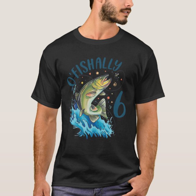Camiseta 6 Anos De Idade Pescada Aniversário De 6 De Peixes (Frente)