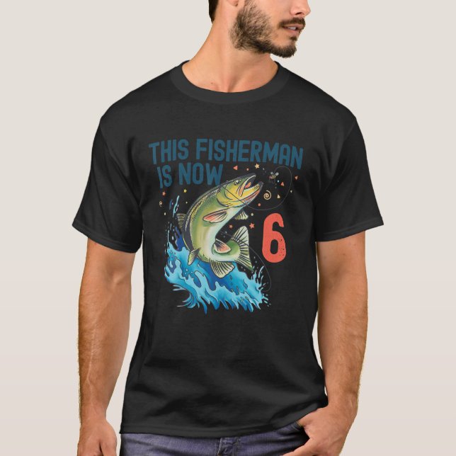 Camiseta 6 Anos De Idade Pescada Aniversário De 6 De Peixes (Frente)
