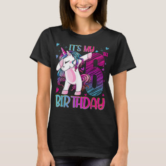 Camiseta 6 Anos de Idade Unicórica Dabbing 6 Birthday Girl 