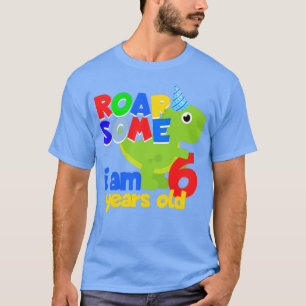 Camiseta 6 anos de presença de crianças de dinossauro