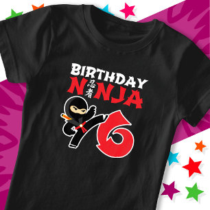 Camiseta 6 anos Karate Ninja Party Kids 6 Aniversário