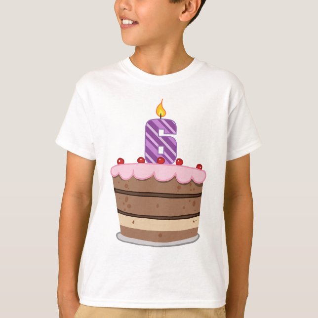 Camiseta 6 anos no Bolo de Aniversário (Frente)