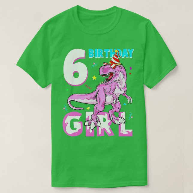 Camiseta 6 Anos Oferece 6 de Aniversário Dinossauro T Rex (Frente do Design)