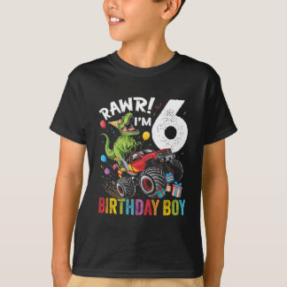 Camiseta 6 Birthday Boy Dinosaur Monster Truck