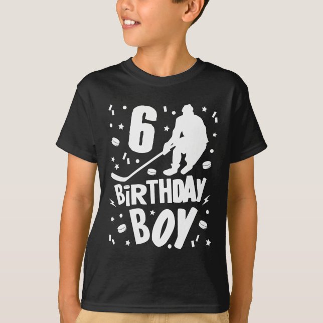 Camiseta 6 Birthday Boy Ice Hockey Kids 6 Anos Festa (Frente)