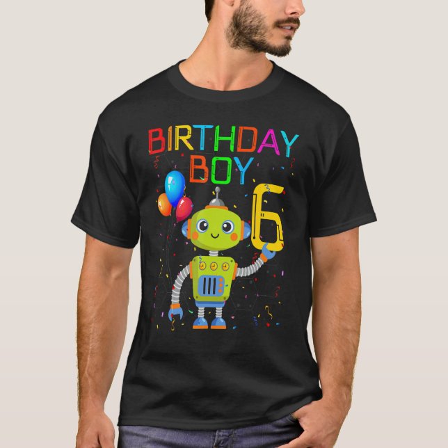 Camiseta 6 Birthday Boy Robotics de 6 anos (Frente)