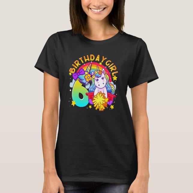 Camiseta 6 Birthday Cheerleader Rainbow Chee (Frente)