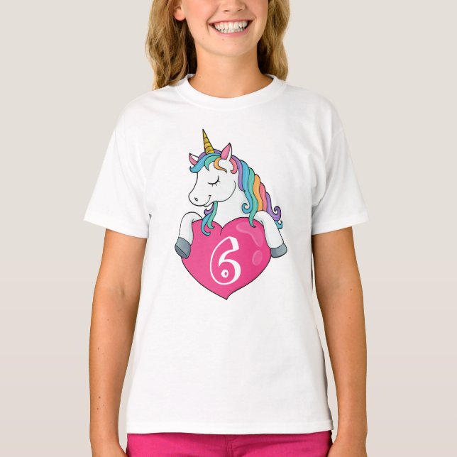 Camiseta 6 Birthday Cute Unicorn Birthday Dons Para Meninas (Frente)