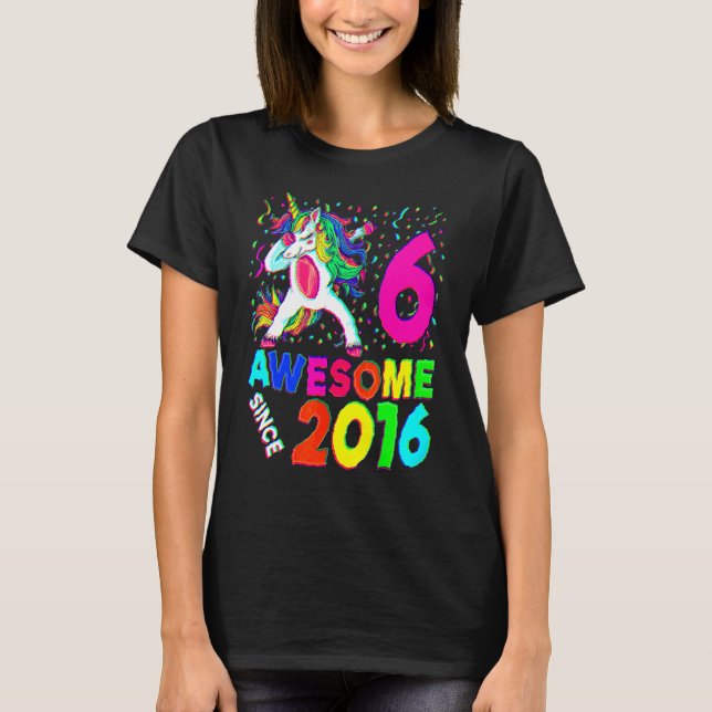 Camiseta 6 Birthday Dabbing Unicorn Party 6 Anos Gi (Frente)