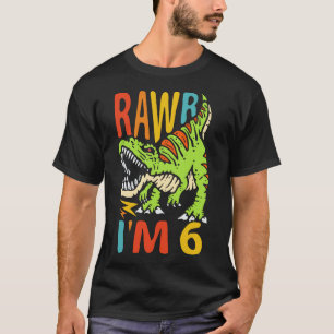 Camiseta 6 Birthday Dinossaur T Rex Rawr Eu tenho 6 para ra