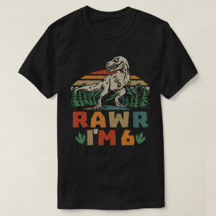 Camiseta 6 Birthday Dinossaur T Rex Rawr Eu tenho 6 para ra