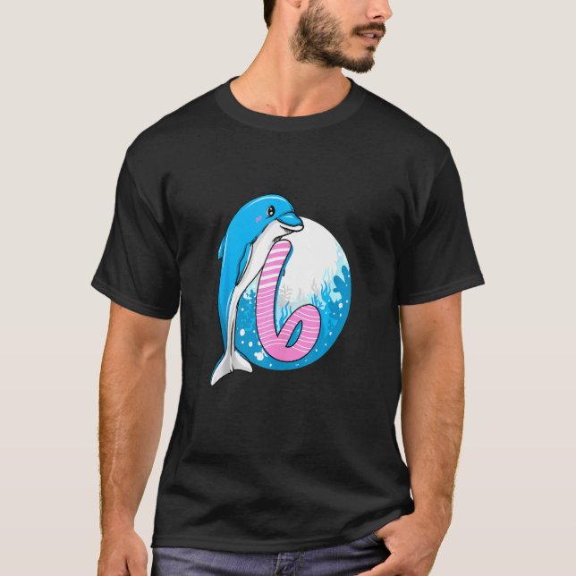 Camiseta 6 Birthday Dolphin Girl 6 Anos Nascimento de Golfi (Frente)