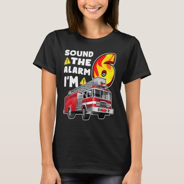 Camiseta 6 Birthday Fire Truck Boy Bombeiros Crianças Bombe (Frente)