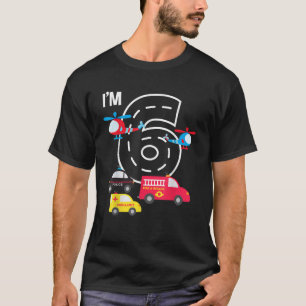 Camiseta 6 Birthday Fire Truck Policial Ambulância 6 Yea