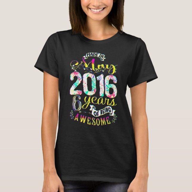 Camiseta 6 Birthday Flowers For Girls Nascer Em Maio De 201 (Frente)