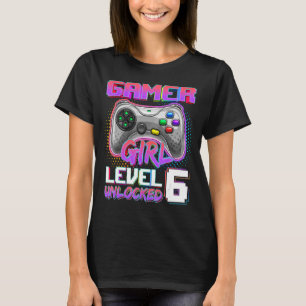 Camiseta 6 Birthday Gamer Girl Nível 6 Desbloqueada Gamer B