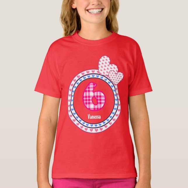 Camiseta 6 Birthday Gift Hearts Xadrez Padrão V15 (Frente)