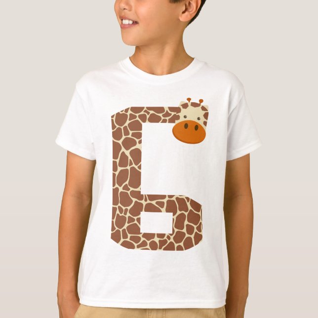 Camiseta 6 Birthday Giraffe Animal 6 Anos Crianças (Frente)