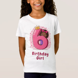Camiseta 6 Birthday Girl com Coroa e Arco