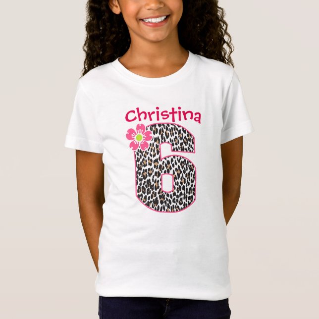 Camiseta 6 Birthday Girl Hot Pink & Lepard (Frente)