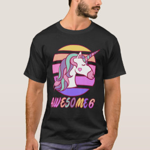 Camiseta 6 Birthday Girl Incrível Colorida Unicorn Face Pa